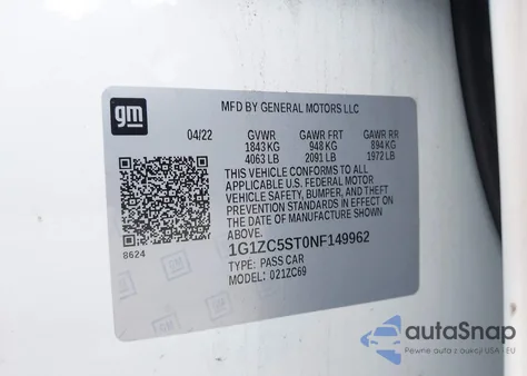 2022 Chevrolet Malibu Fwd 1Fl from USA, damaged, VIN 1G1ZC5ST0NF149962